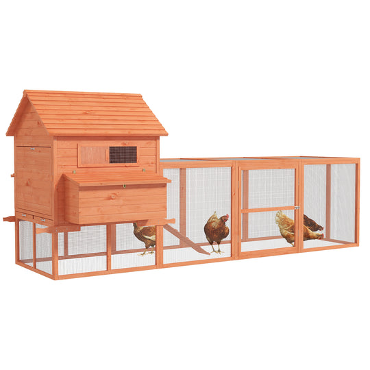 PawHut 145" Chicken Coop Large Chicken House Rabbit Hutch Wooden Poultry Cage Pen Garden & Backyard with Run & Inner Hen House Space