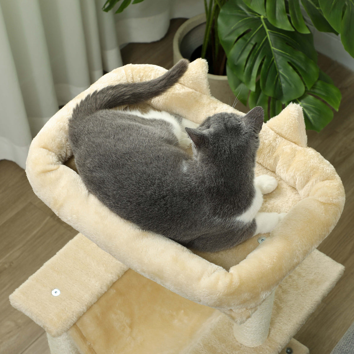 Cat Tree, 90cm Cat Tower with Sisal Scratching Posts, Cat Condo, Hammock, Top Perch and 2 Hanging Toys for Indoor Cats, Beige