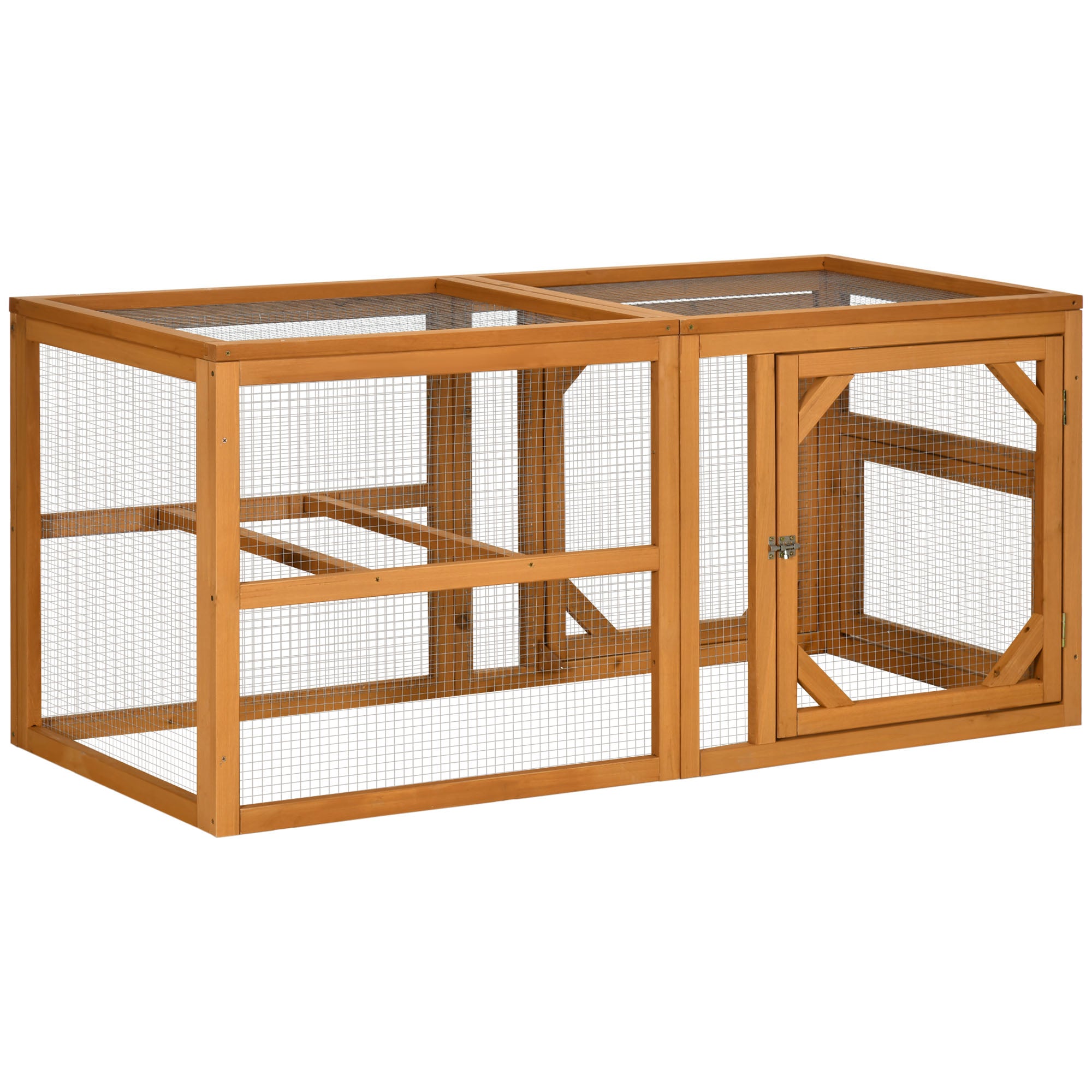 55" Wooden Chicken Coop Extension, Chicken Cage Outdoor with Roosting Bars, Combinable Design Chicken Run Hen House, Orange
