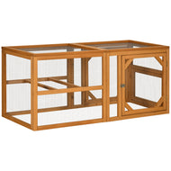 Wooden Chicken Run Hen Coop House Combinable Design w/ Perches, Doors, for 2-4 Chickens, 140 x 61 x 63.5cm - Natural Wood Tone