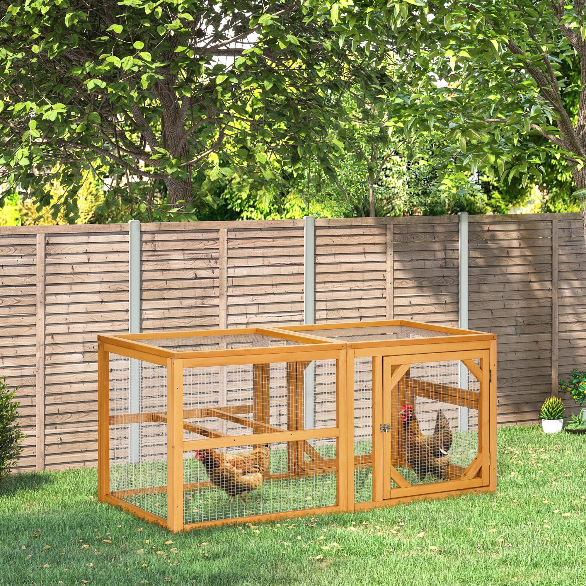 55" Wooden Chicken Coop Extension, Chicken Cage Outdoor with Roosting Bars, Combinable Design Chicken Run Hen House, Orange