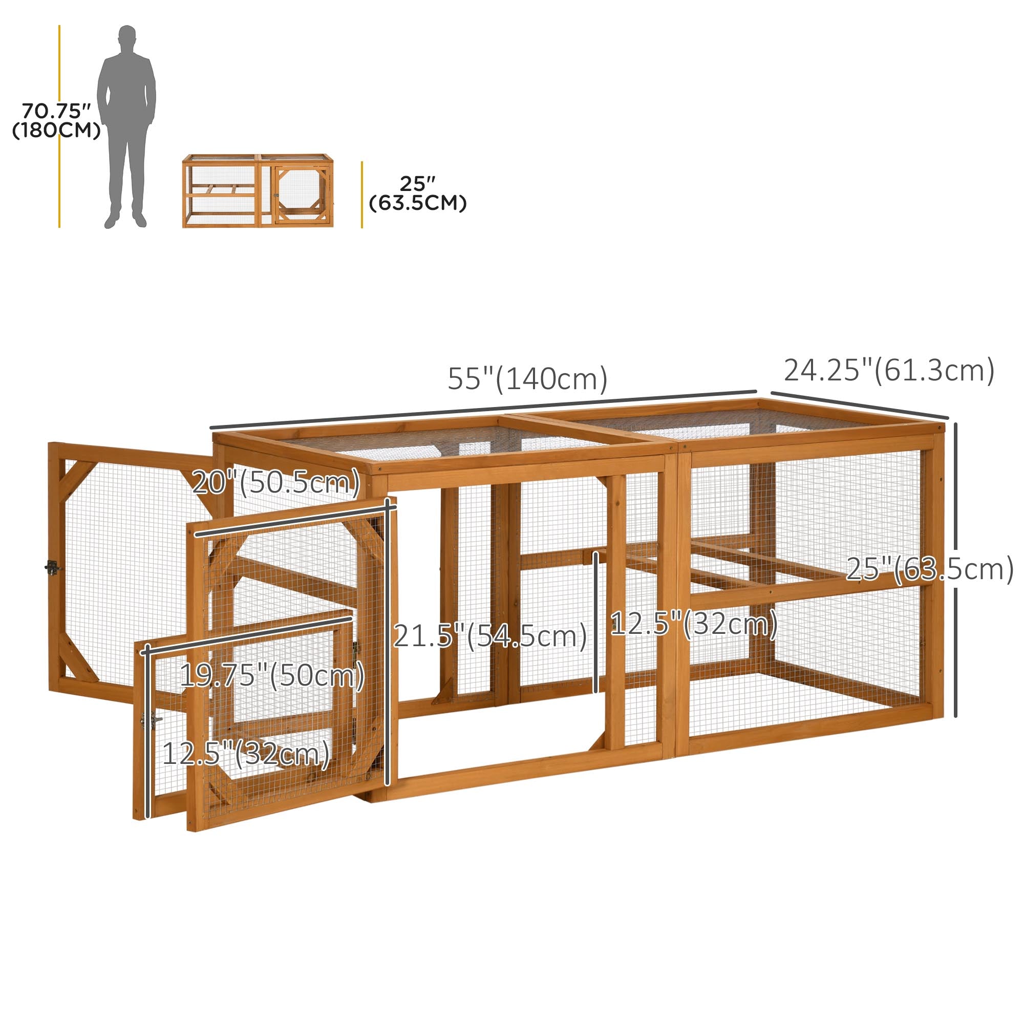 55" Wooden Chicken Coop Extension, Chicken Cage Outdoor with Roosting Bars, Combinable Design Chicken Run Hen House, Orange