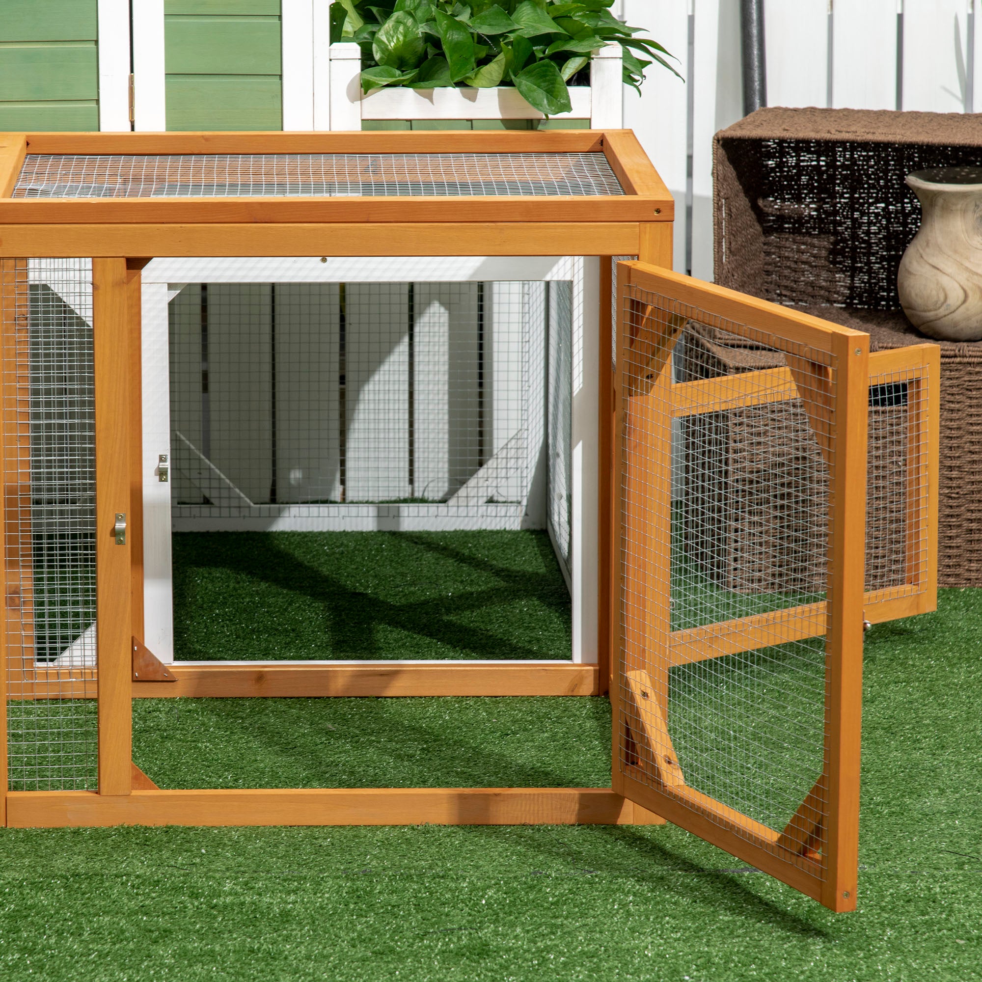 55" Wooden Chicken Coop Extension, Chicken Cage Outdoor with Roosting Bars, Combinable Design Chicken Run Hen House, Orange