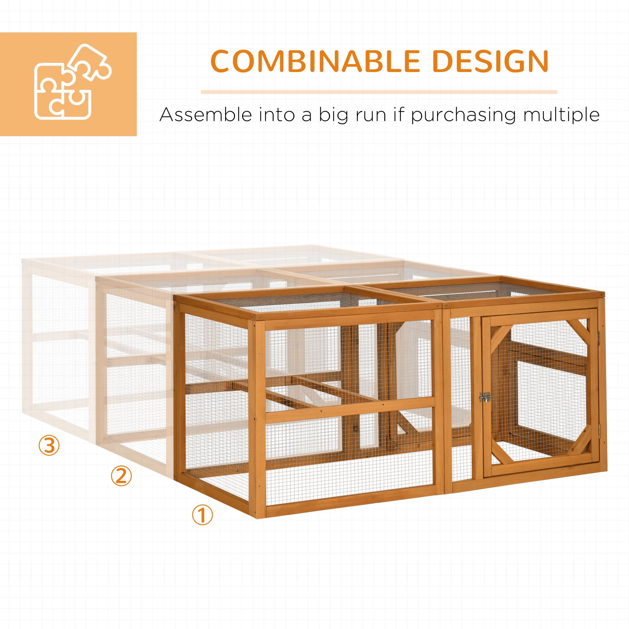 55" Wooden Chicken Coop Extension, Chicken Cage Outdoor with Roosting Bars, Combinable Design Chicken Run Hen House, Orange