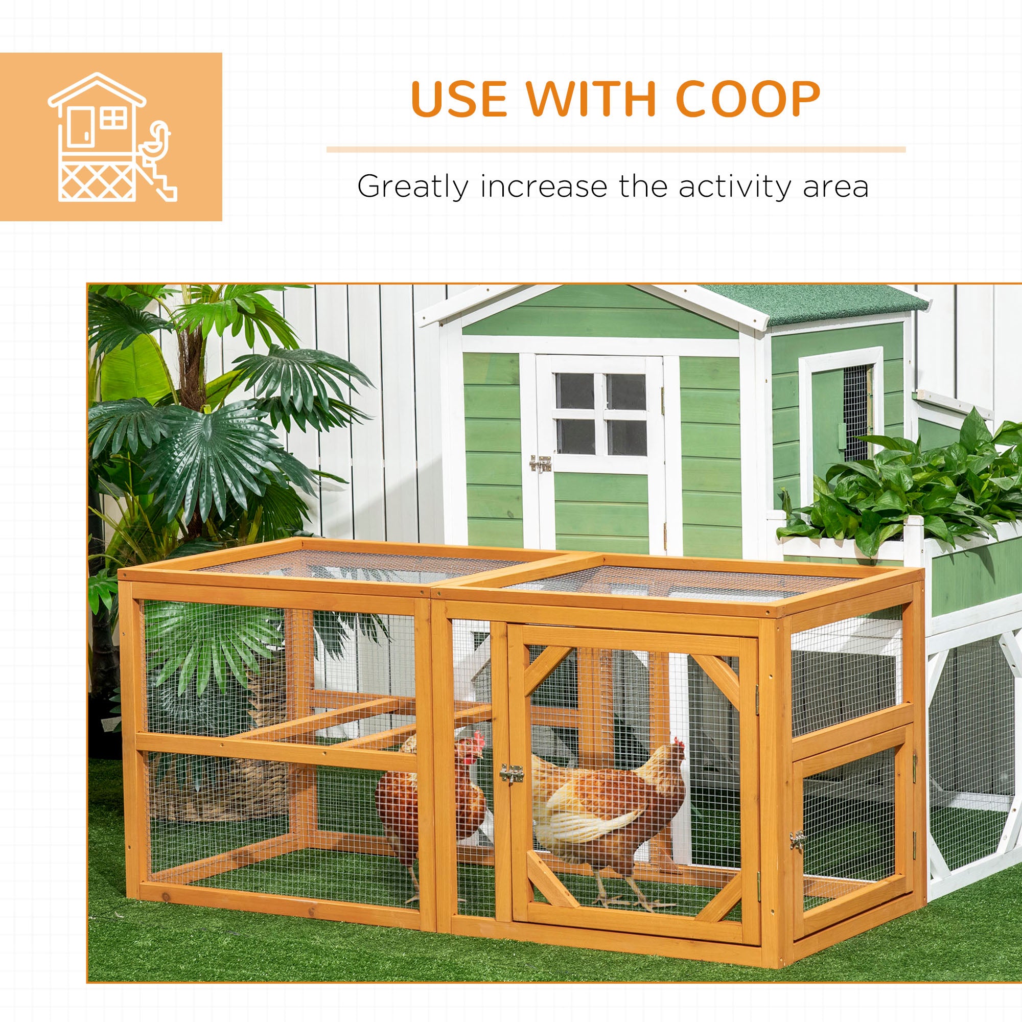 55" Wooden Chicken Coop Extension, Chicken Cage Outdoor with Roosting Bars, Combinable Design Chicken Run Hen House, Orange