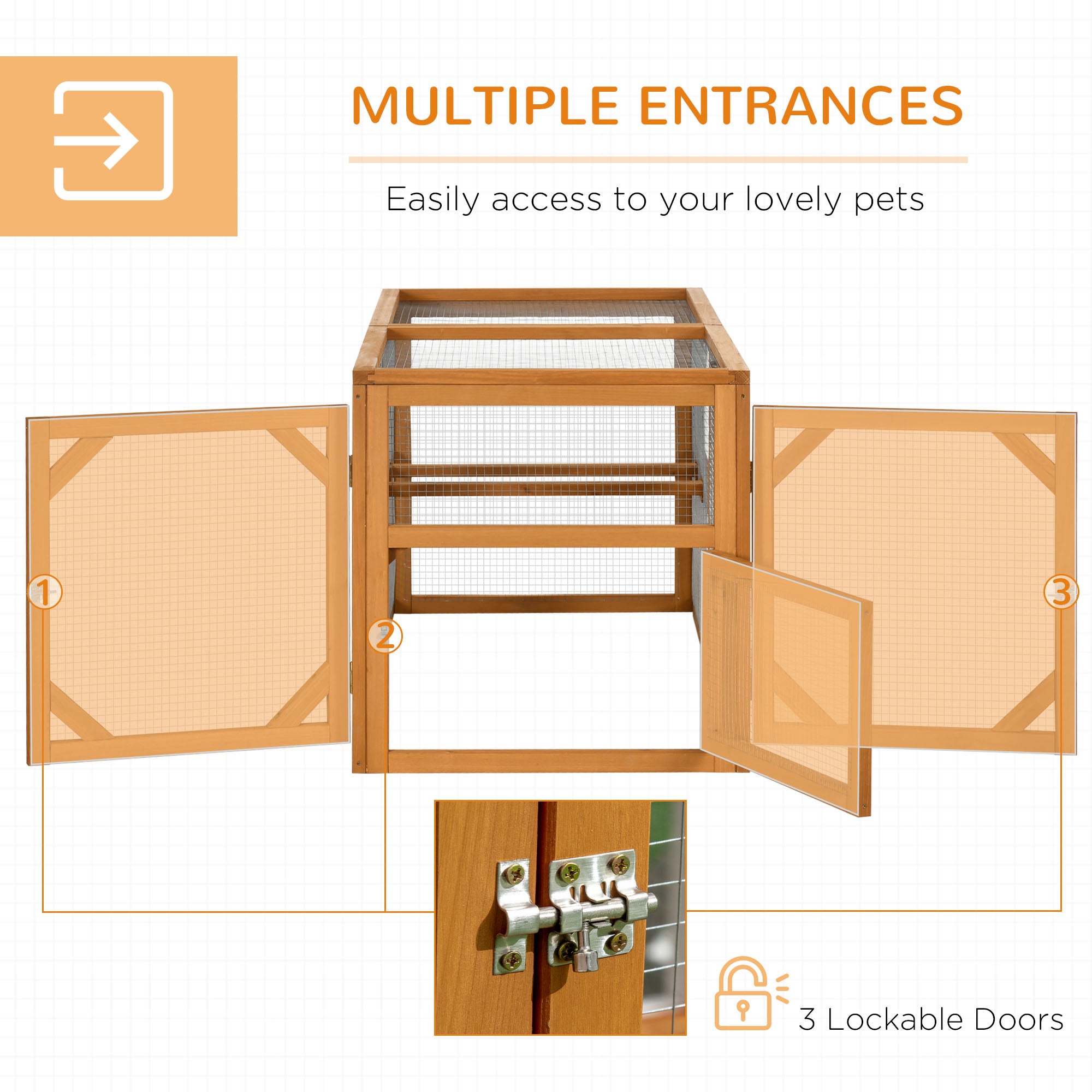 55" Wooden Chicken Coop Extension, Chicken Cage Outdoor with Roosting Bars, Combinable Design Chicken Run Hen House, Orange