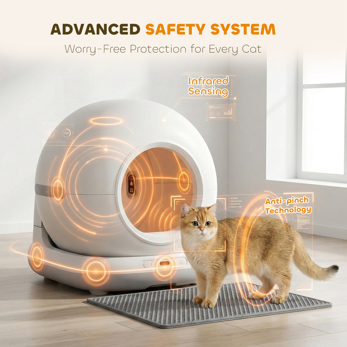 Automatic Litter Box, Self Cleaning Litter Box for Multiple Cats, 72L Extra Large, App Control, 2.4G Wifi, Odor & Noise Control, Safety Sensors, Deodorant Gel, Litter Mat, 1 Roll Garbage Bag