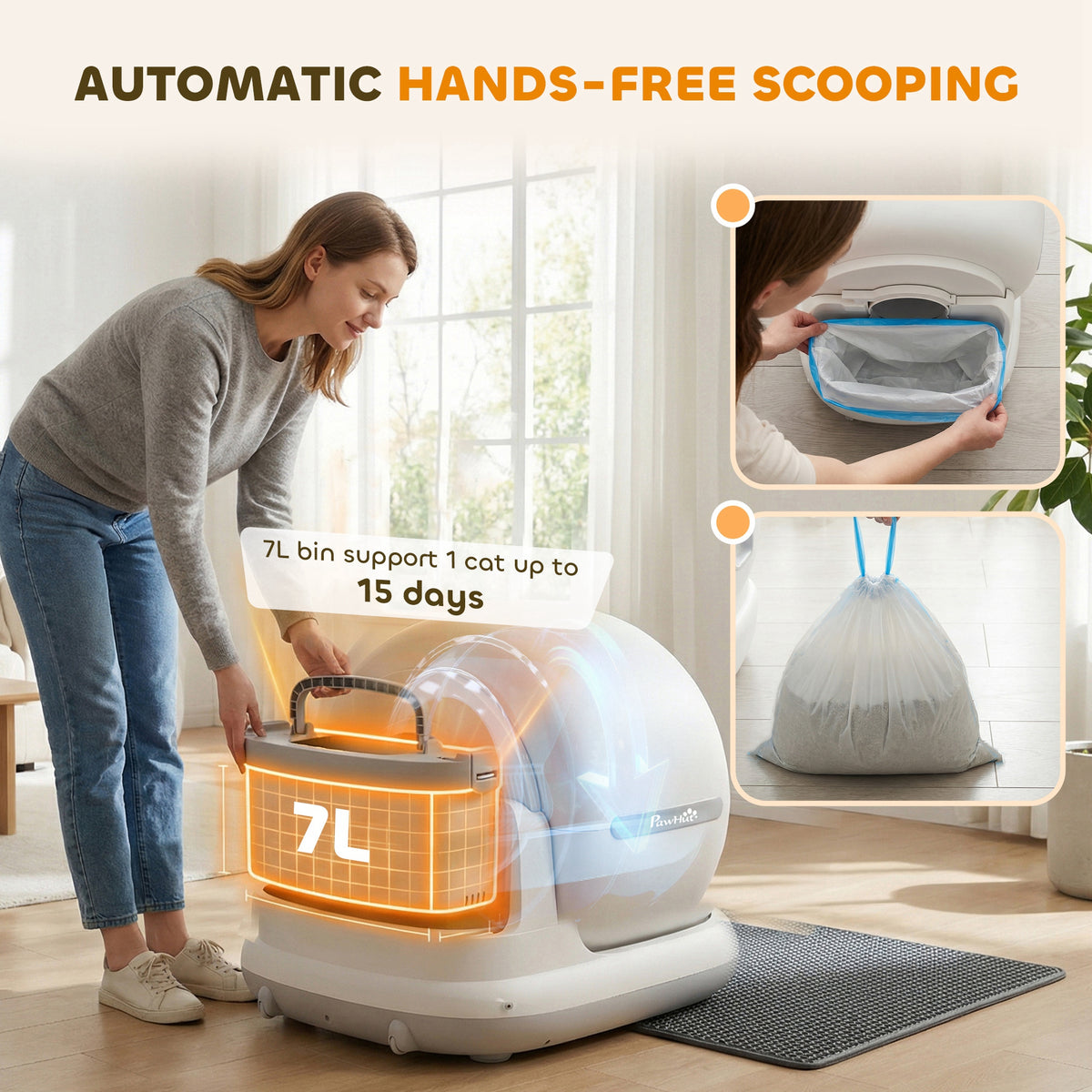 Automatic Litter Box, Self Cleaning Litter Box for Multiple Cats, 72L Extra Large, App Control, 2.4G Wifi, Odor & Noise Control, Safety Sensors, Deodorant Gel, Litter Mat, 1 Roll Garbage Bag