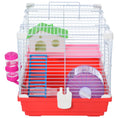 Load image into Gallery viewer, PawHut 18.5" Hamster Cage with Exercise Wheel and Water Bottle, Dish, Rat House and Habitat 2-Story Design, Red
