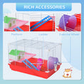 Load image into Gallery viewer, PawHut 18.5" Hamster Cage with Exercise Wheel and Water Bottle, Dish, Rat House and Habitat 2-Story Design, Red
