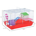 Load image into Gallery viewer, PawHut 18.5" Hamster Cage with Exercise Wheel and Water Bottle, Dish, Rat House and Habitat 2-Story Design, Red
