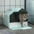 Load image into Gallery viewer, PawHut Hooded Cat Litter Box with Kitty Litter Mat, Kitty Litter Pan with Odor Control, Easy-Clean Pull-Out Drawer, Handle, Scoop, Light Blue

