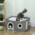 Load image into Gallery viewer, Cat House, Cat Bed for Indoor Pets, Foldable Kitten Cave with Fluffy Ball, Scratch Pad, Kitty Hideaway with Soft Cushions for Small, Medium Cats, Grey
