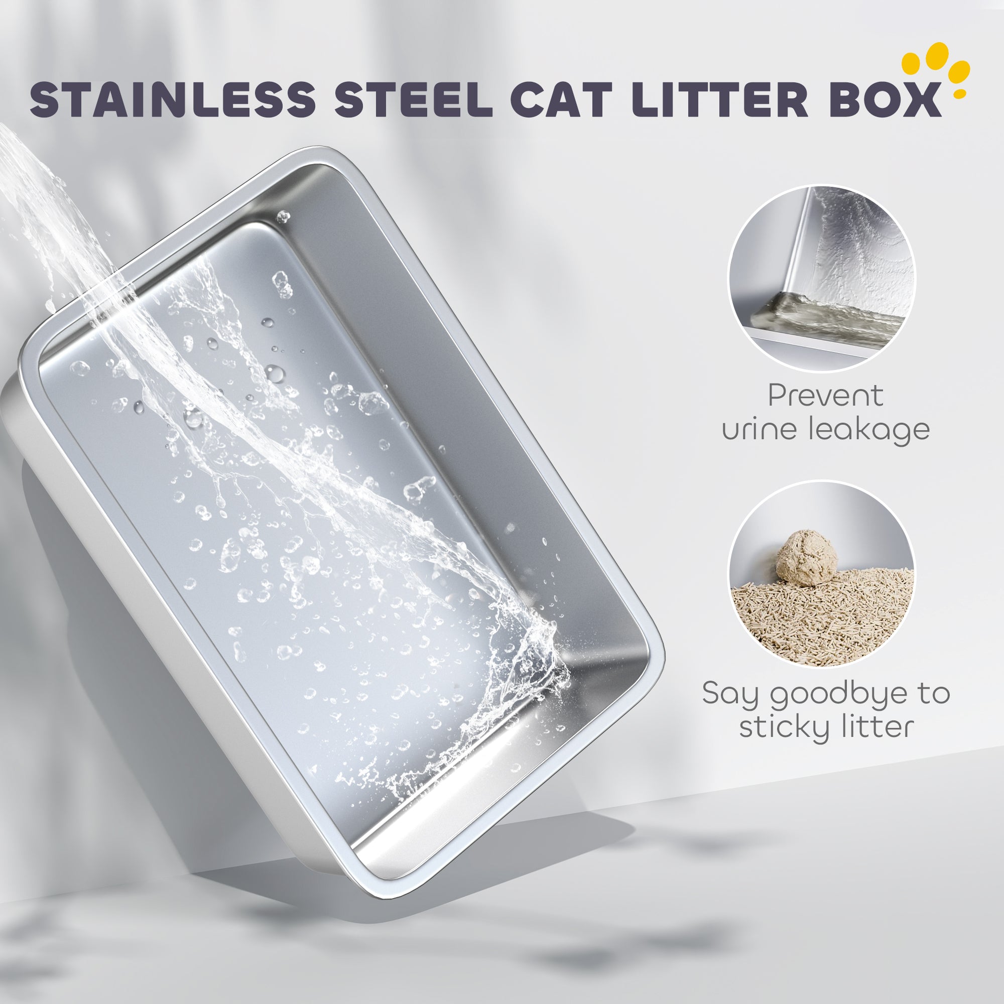 PawHut Stainless Steel Cat Litter Box, Extra Large 2 in 1 Kitty Litter Box with Removable Lid & Scoop, Filter Bags, High Enclosure, Metal Litter Box Pan for Small to Large Cats, Easy to Clean, White