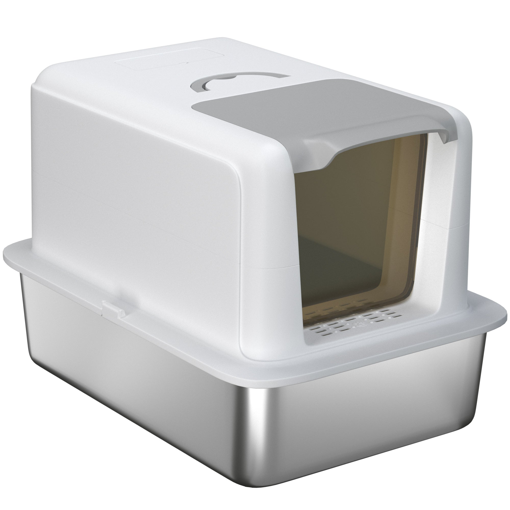 Stainless Steel Cat Litter Box with Removable Lid, Extra Large Litter Box with Scoop, Metal Litter Box for Small to Large Cats, Easy to Clean, White