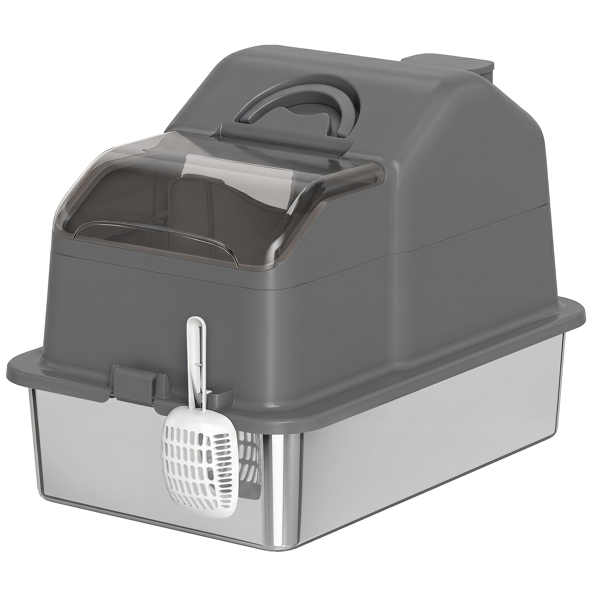 Stainless Steel Cat Litter Box with Removable Lid, Extra Large Enclosed Litter Box with High Sided, Scoop, Odor Free, Non-Sticky, Anti-Leakage, Easy Clean, Dark Grey