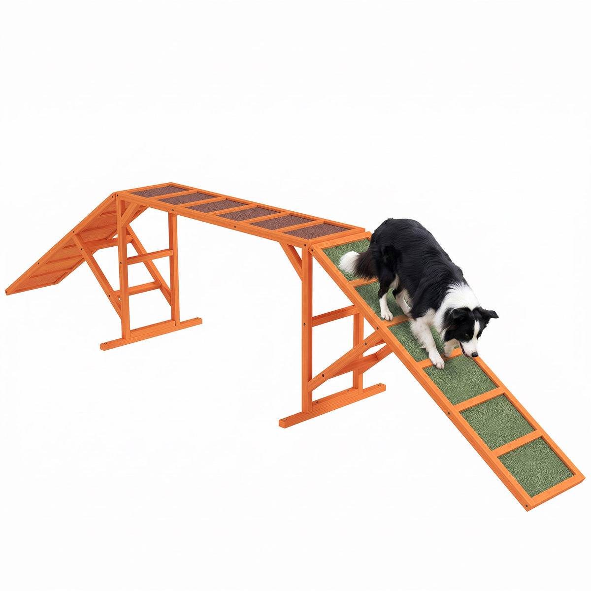 Dog Agility Ramp, Dog Walk Balance Trainer Equipment w/ Safety Bar, Non-slip Surface, Pet Training Ramp for Walk and Pause Practice, Pet Obstacle Course, Backyard Park Use, Orange