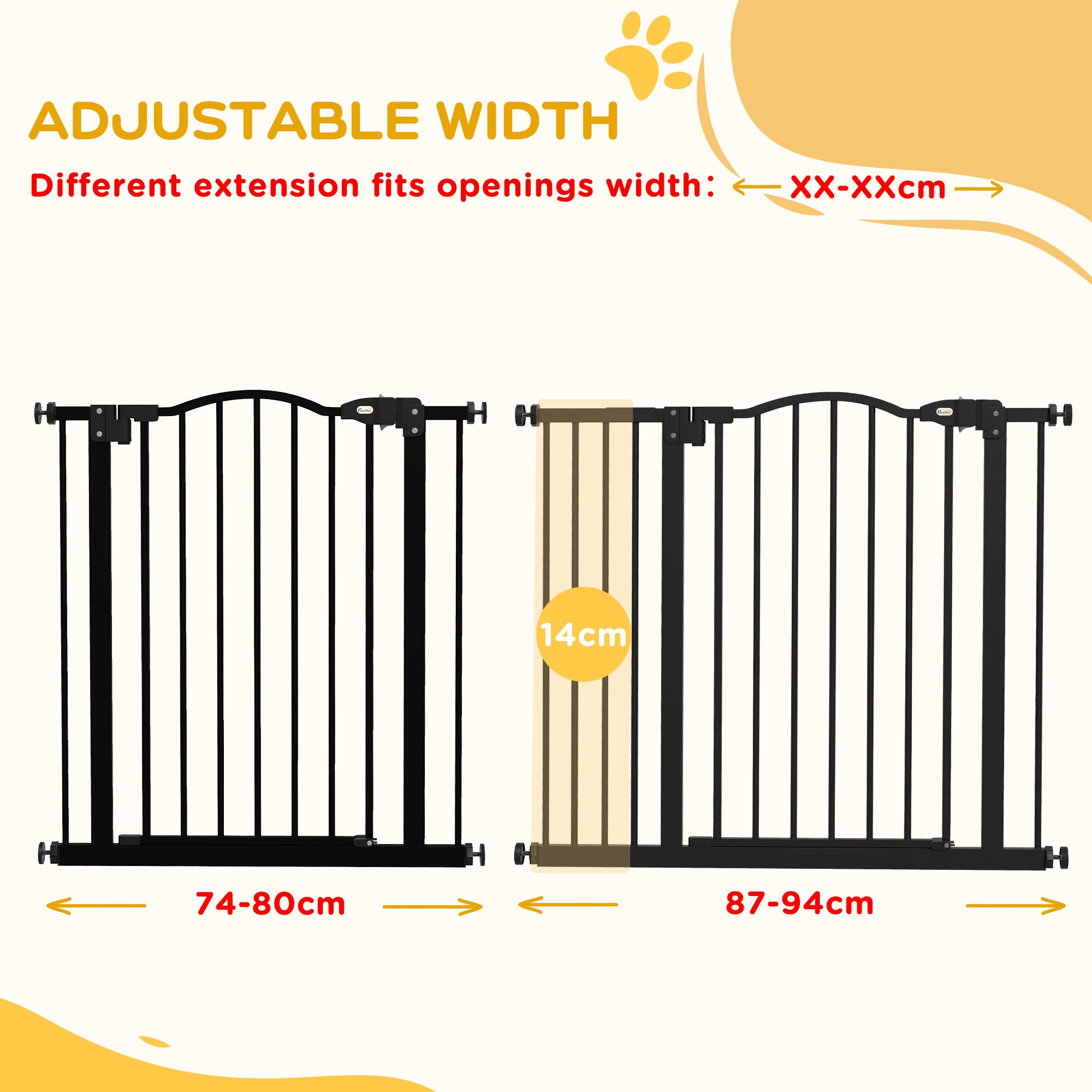 Pressure Fit Dog Stair Gate No Drilling Safety Gate Auto Close for Doorways, Hallways, 74-94cm Adjustable, 78cm Tall, Black