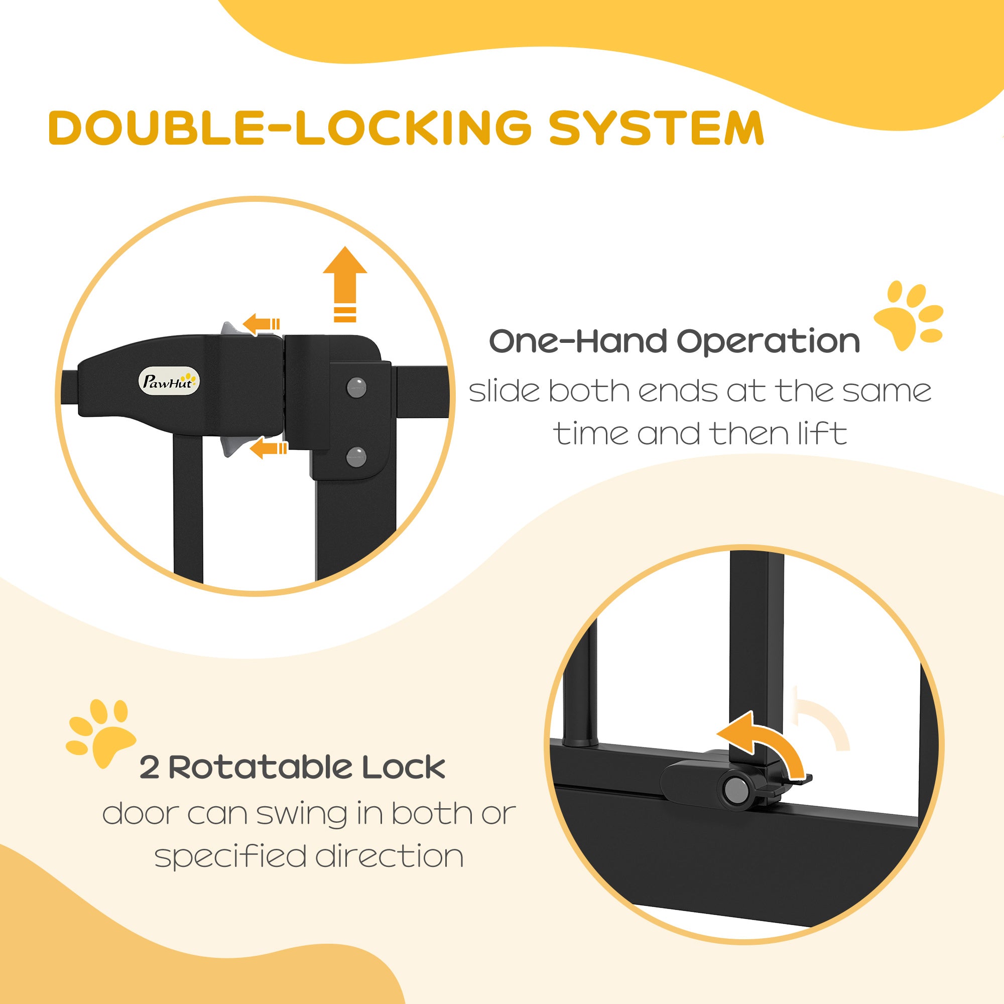 Pressure Fit Dog Stair Gate No Drilling Safety Gate Auto Close for Doorways, Hallways, 74-94cm Adjustable, 78cm Tall, Black