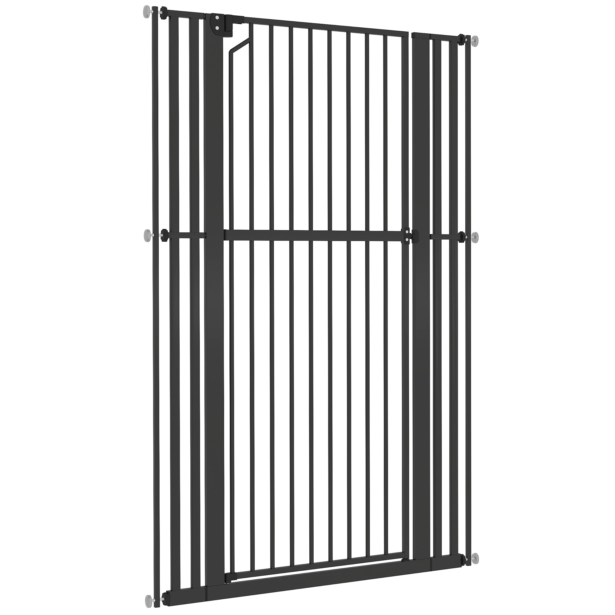 63" Extra Tall Pet Gate for Cats and Dogs, 30-41" Wide Adjustable Pressure Mounted Baby Gate for Doorways, Hallways, Stairs, Includes 2 Extensions, No Drilling, Auto Close