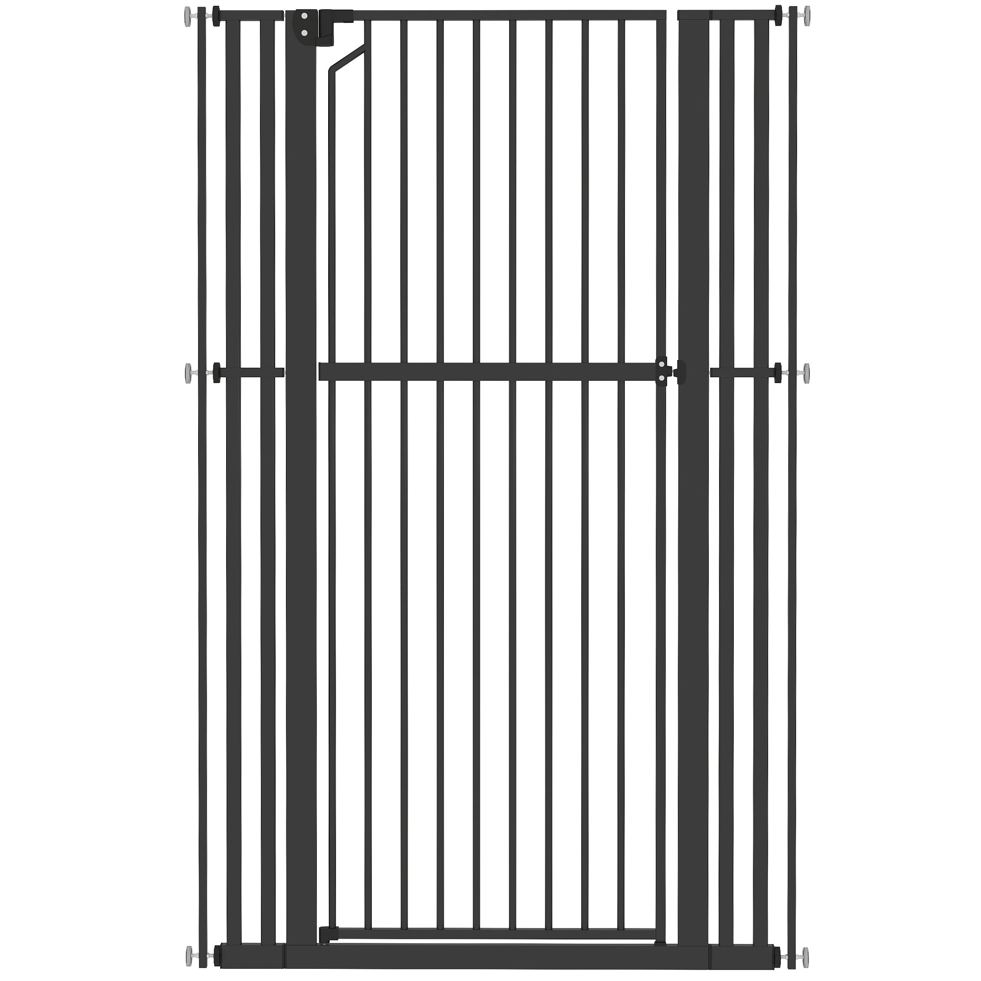 63" Extra Tall Pet Gate for Cats and Dogs, 30-41" Wide Adjustable Pressure Mounted Baby Gate for Doorways, Hallways, Stairs, Includes 2 Extensions, No Drilling, Auto Close