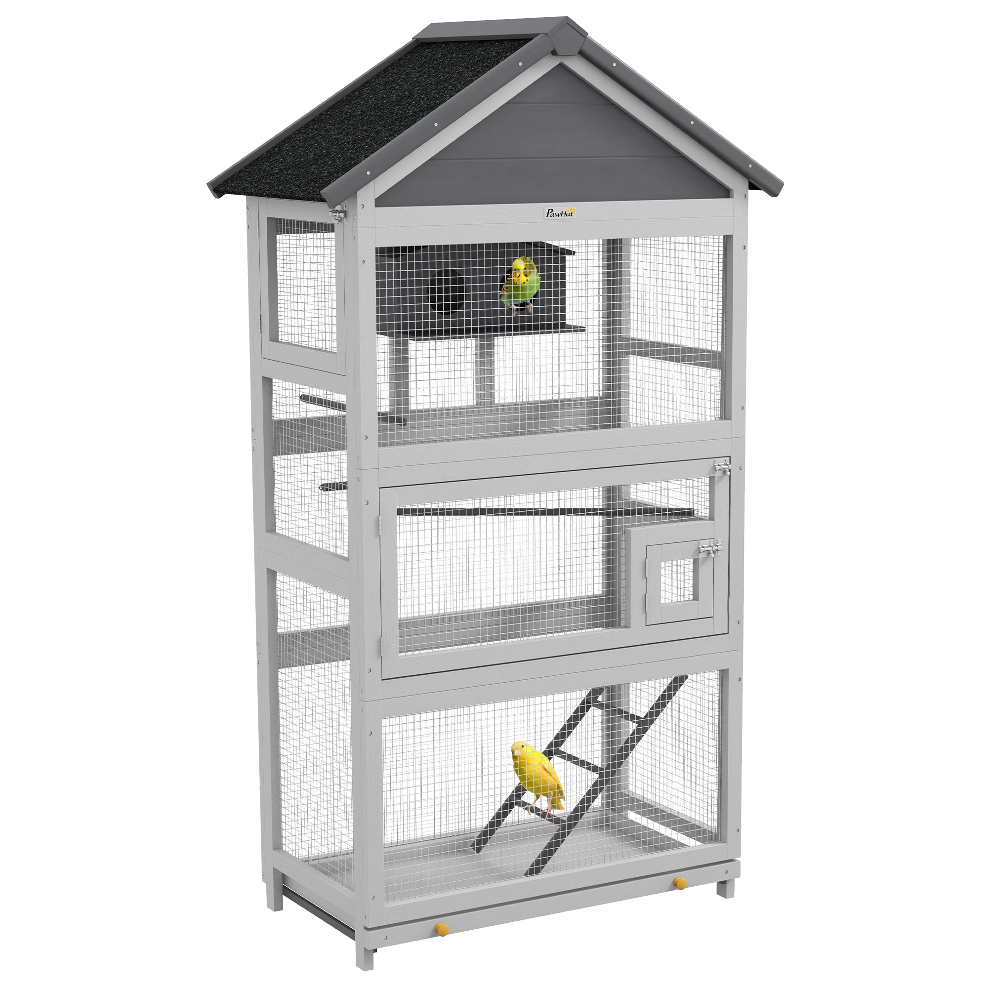 Wooden Bird Cage Budgie cage, Bird Aviary Outdoor Birdhouse for Finches, Parakeets - Grey