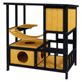 Load image into Gallery viewer, Outdoor Cat House Feral Cat Shelter Wooden Cat House with Suspension Bridge, Condos, Escape Doors, Jumping Platform, Water-Resistant Roof, for 1-2 Cats - Yellow
