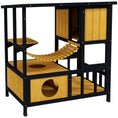 Load image into Gallery viewer, Outdoor Cat House Feral Cat Shelter Wooden Cat House with Suspension Bridge, Condos, Escape Doors, Jumping Platform, Water-Resistant Roof, for 1-2 Cats - Yellow
