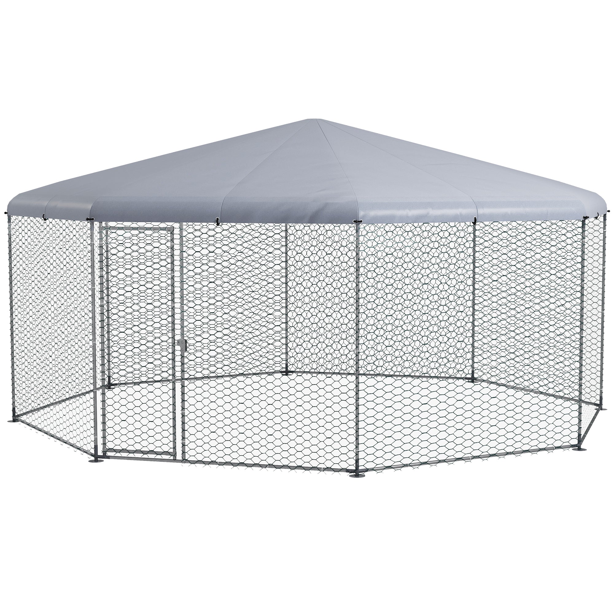 Large Chicken Coop Metal Chicken Run for Chickens with Waterproof and Anti-UV Cover, Polygon Shaped Walk in Fence Cage Hen House for Outdoor and Yard Farm Use, 1" Dia, 17.1' x 15.7' x 9'