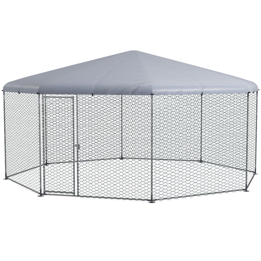 Large Chicken Coop Metal Chicken Run for Chickens with Waterproof and Anti-UV Cover, Polygon Shaped Walk in Fence Cage Hen House for Outdoor and Yard Farm Use, 1" Dia, 17.1' x 15.7' x 9'