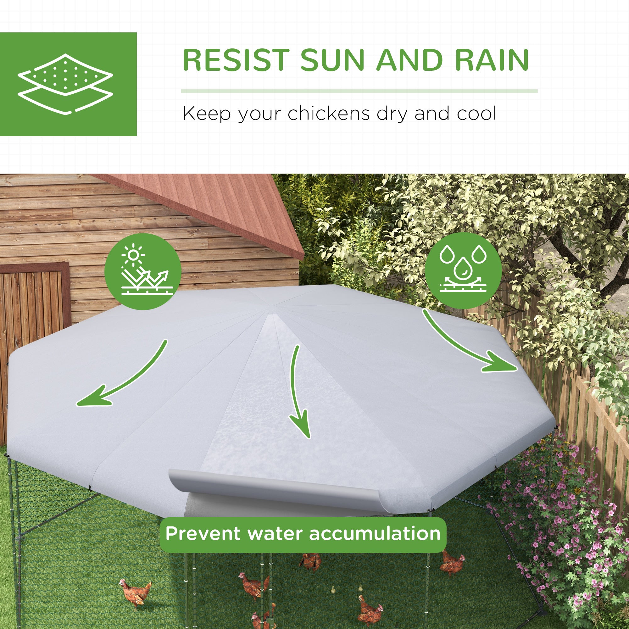 Large Chicken Coop Metal Chicken Run for Chickens with Waterproof and Anti-UV Cover, Polygon Shaped Walk in Fence Cage Hen House for Outdoor and Yard Farm Use, 1" Dia, 17.1' x 15.7' x 9'