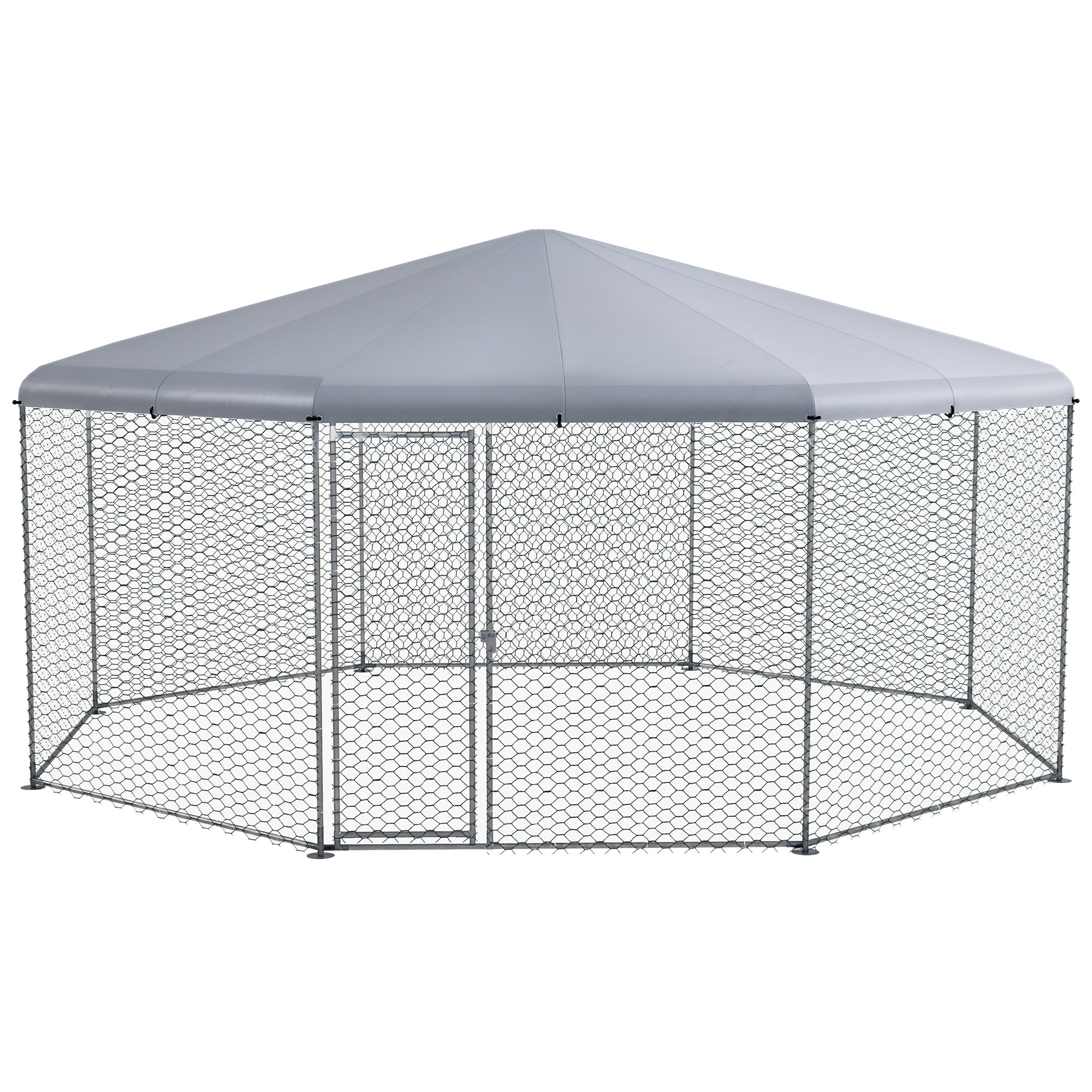 Large Chicken Coop Metal Chicken Run for Chickens with Waterproof and Anti-UV Cover, Polygon Shaped Walk in Fence Cage Hen House for Outdoor and Yard Farm Use, 1" Dia, 17.1' x 15.7' x 9'
