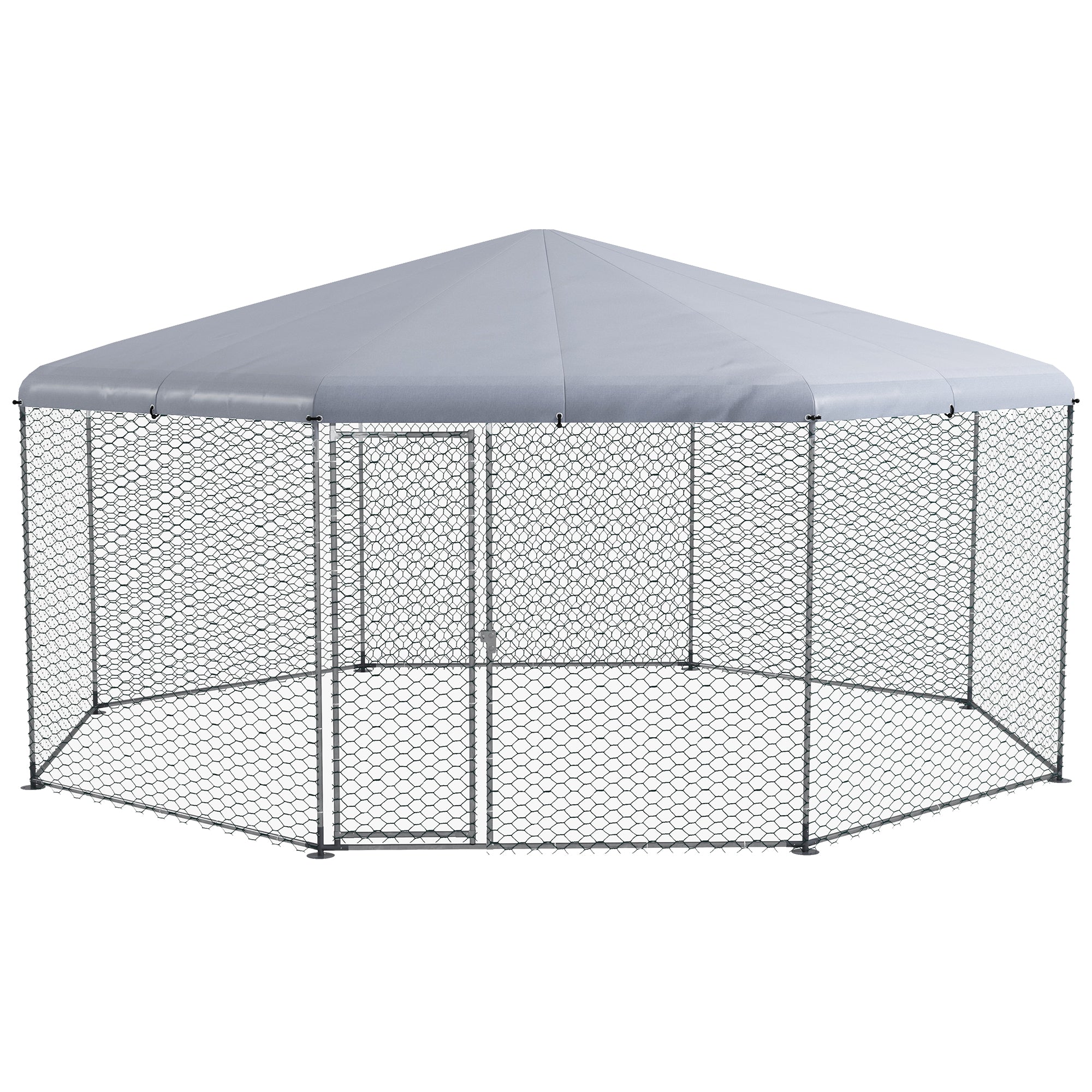Large Chicken Coop Metal Chicken Run for Chickens with Waterproof and Anti-UV Cover, Polygon Shaped Walk in Fence Cage Hen House for Outdoor and Yard Farm Use, 1" Dia, 17.1' x 15.7' x 9'