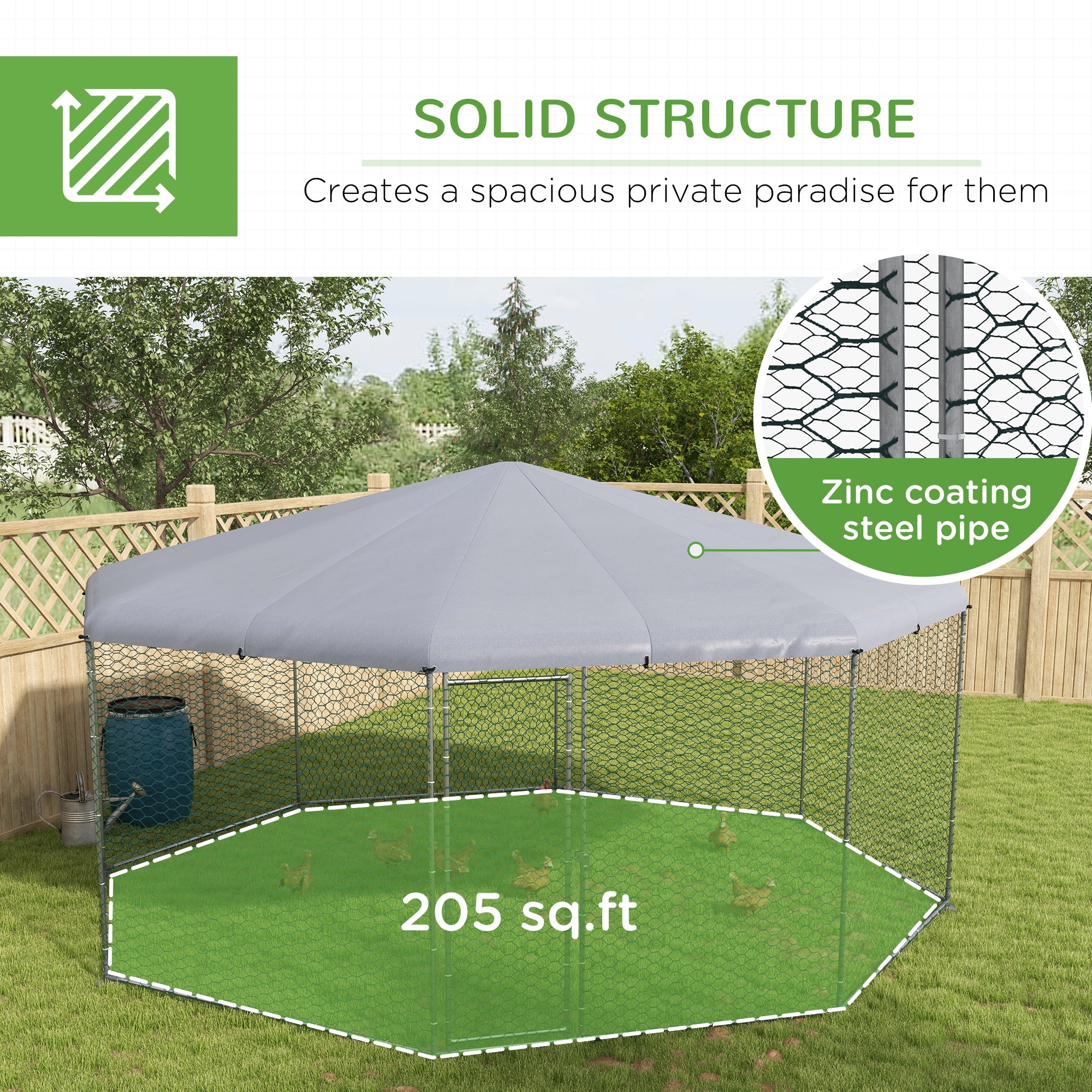 Large Chicken Coop Metal Chicken Run for Chickens with Waterproof and Anti-UV Cover, Polygon Shaped Walk in Fence Cage Hen House for Outdoor and Yard Farm Use, 1" Dia, 17.1' x 15.7' x 9'