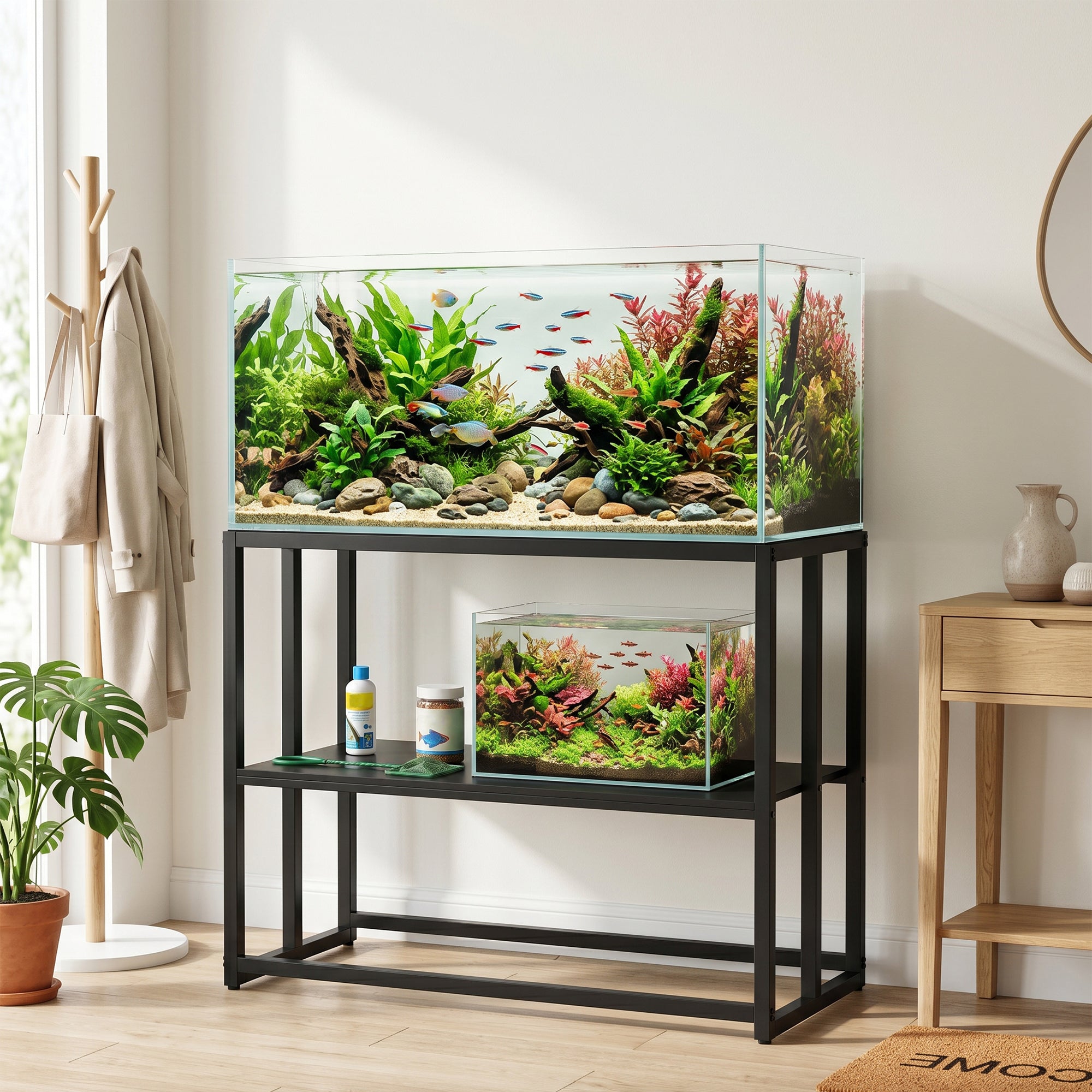 40 Gallon Fish Tank Stand, Heavy Duty Aquarium Stand with Storage Shelf, Adjustable Feet, for Home Office, 36.6" L x 18.5" W x 29.9" H, Black
