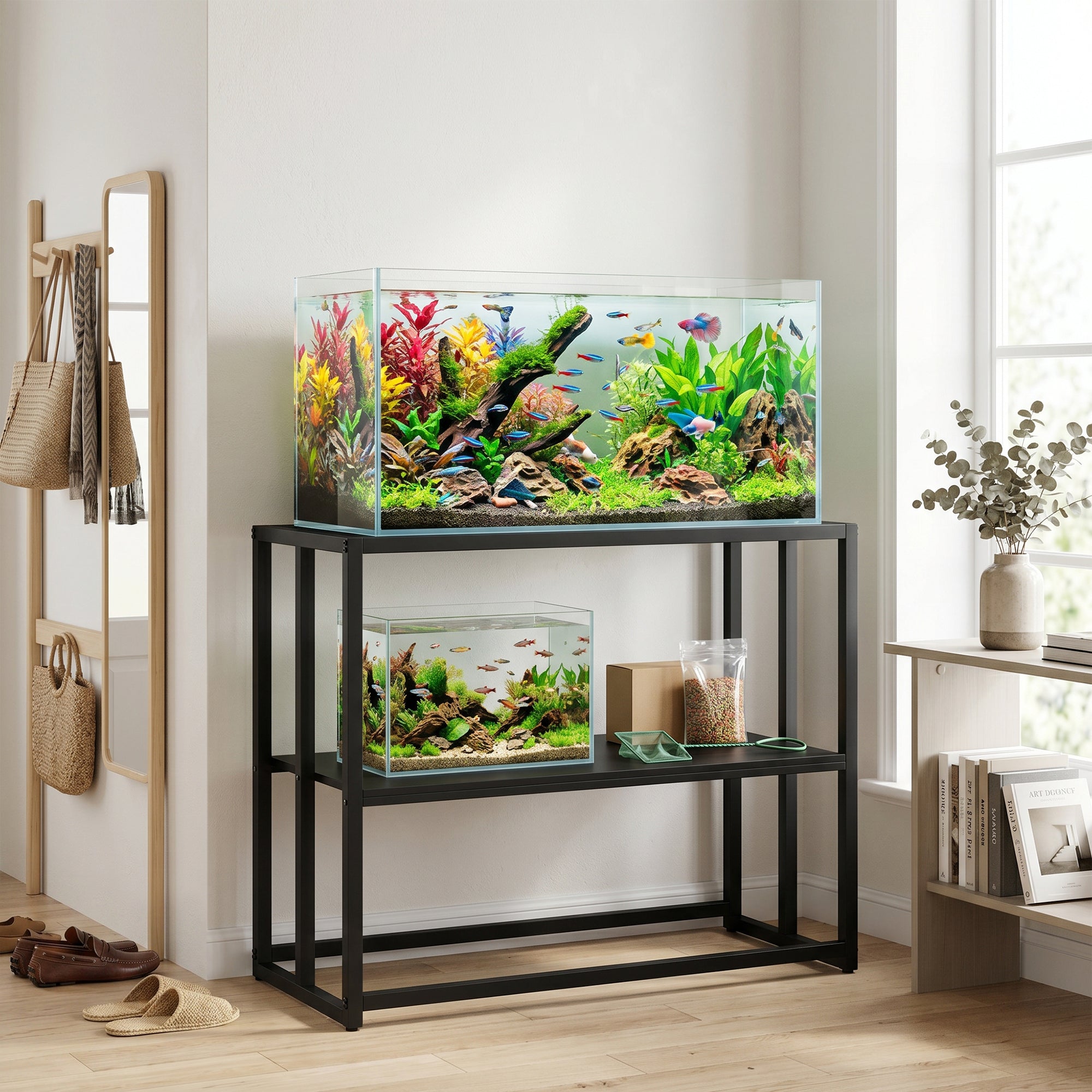 40 Gallon Fish Tank Stand, Heavy Duty Aquarium Stand with Storage Shelf, Adjustable Feet, for Home Office, 36.6" L x 18.5" W x 29.9" H, Black