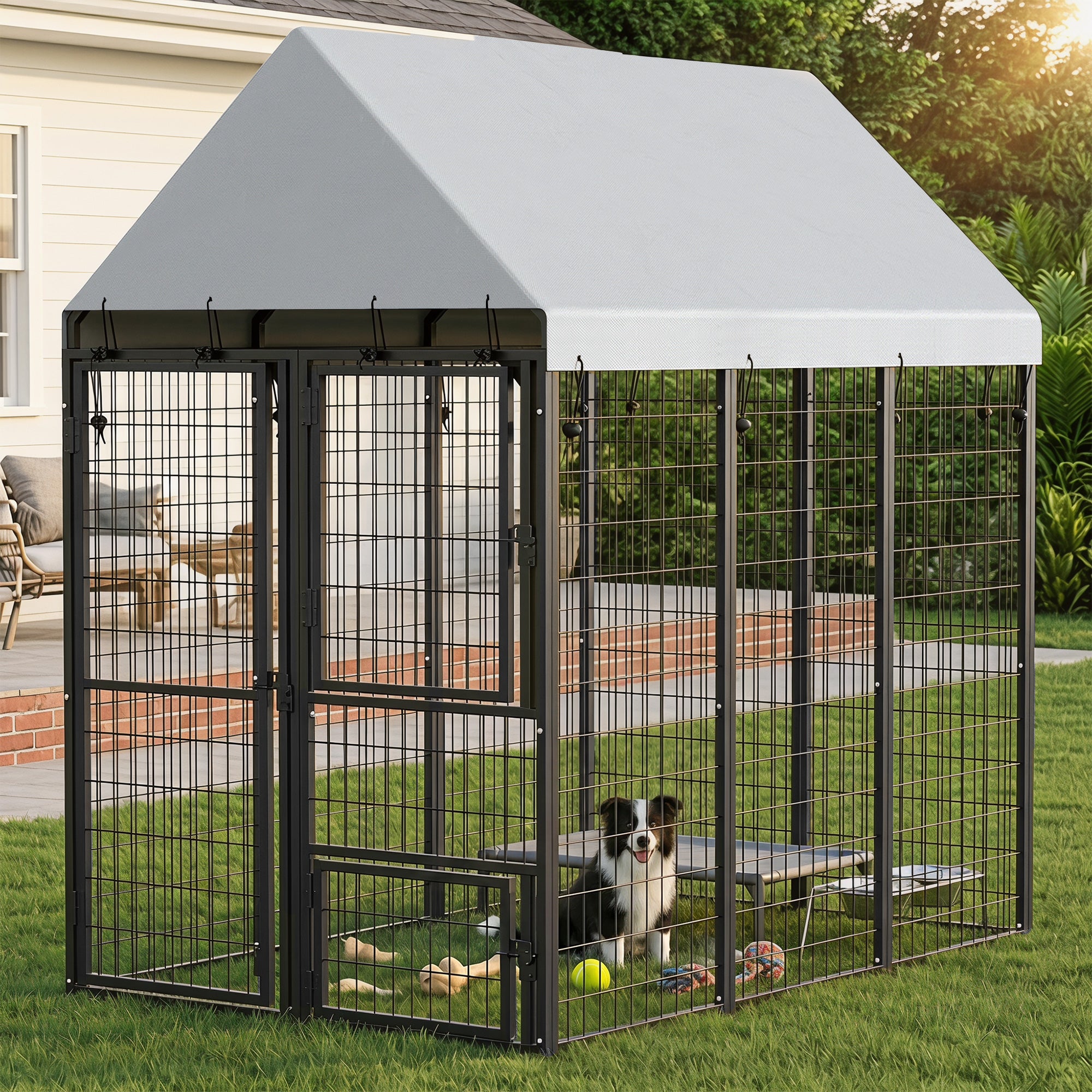 Large Dog Kennel Outdoor with Roof, 3 Doors, Expandable Heavy Duty Dog Kennel Outside Run Enclosure with Secure Lock, Removable Door, for Small Medium Large Pets, Chickens, Ducks, 6' x 4' x 6'