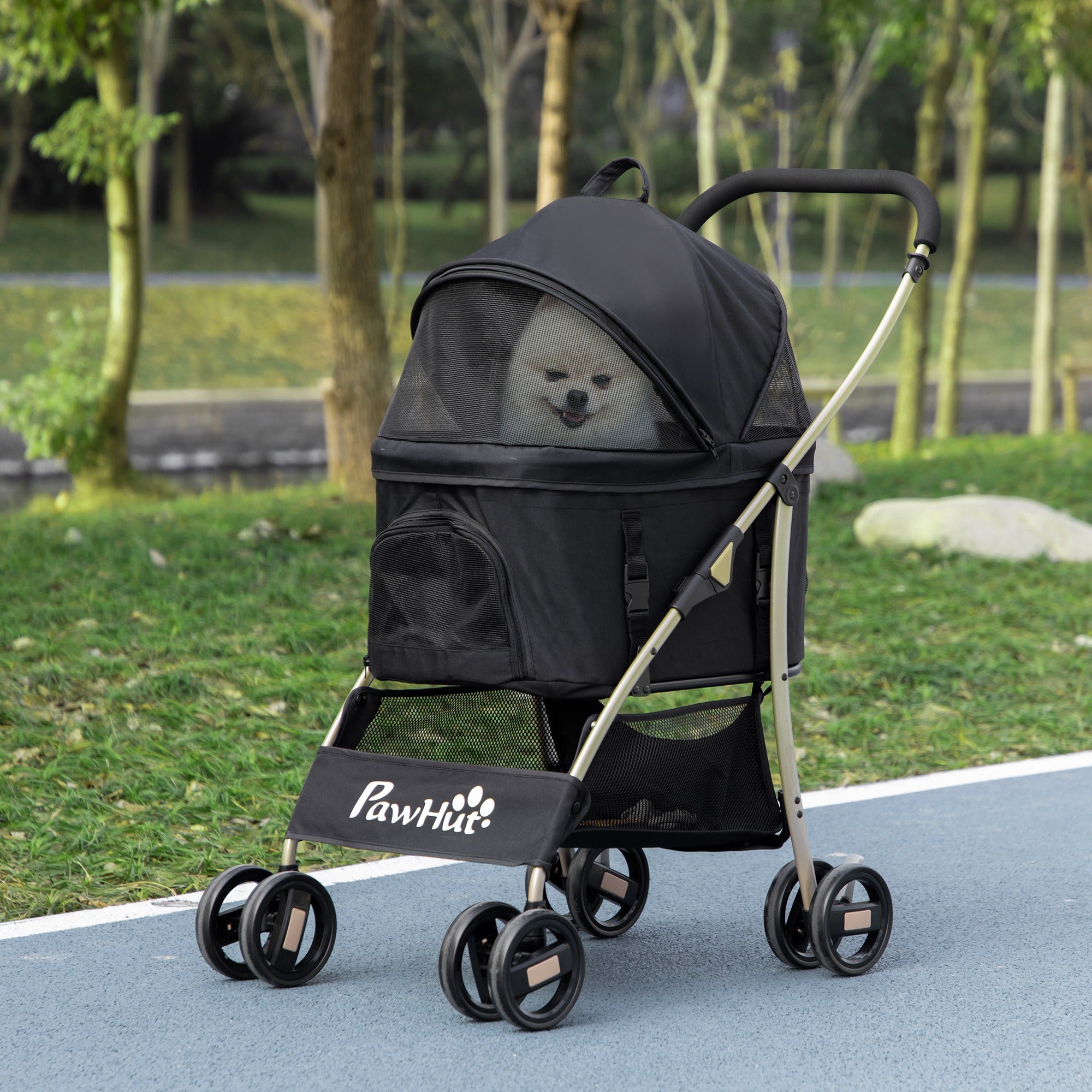 Dog Pram Dog Stroller 3 in 1 Pet Pushchair Detachable Design with Universal Wheels, Brake for Small Miniature Dogs - Black