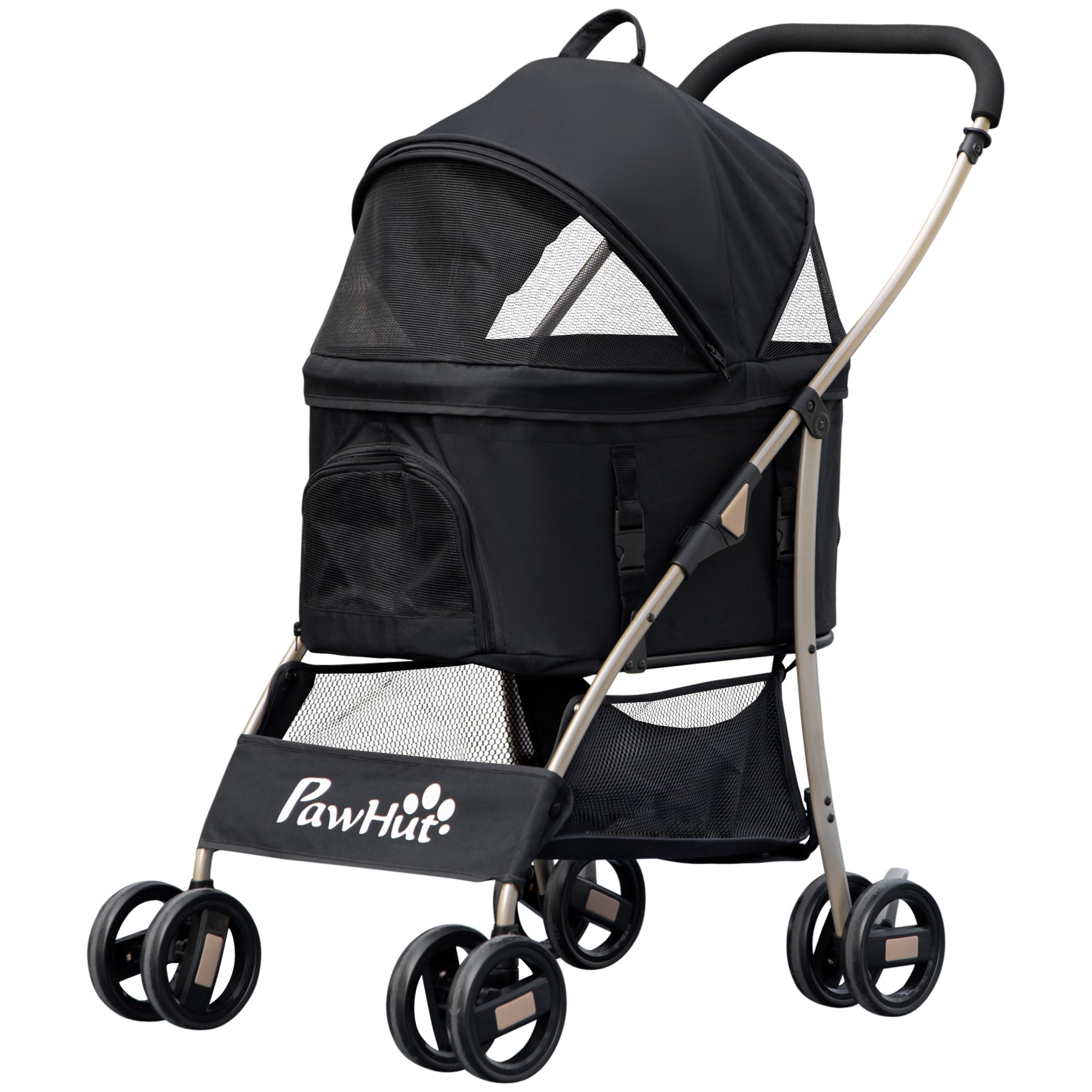 Dog Pram Dog Stroller 3 in 1 Pet Pushchair Detachable Design with Universal Wheels, Brake for Small Miniature Dogs - Black