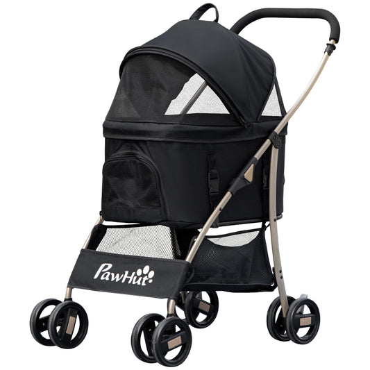Dog Pram Dog Stroller 3 in 1 Pet Pushchair Detachable Design with Universal Wheels, Brake for Small Miniature Dogs - Black