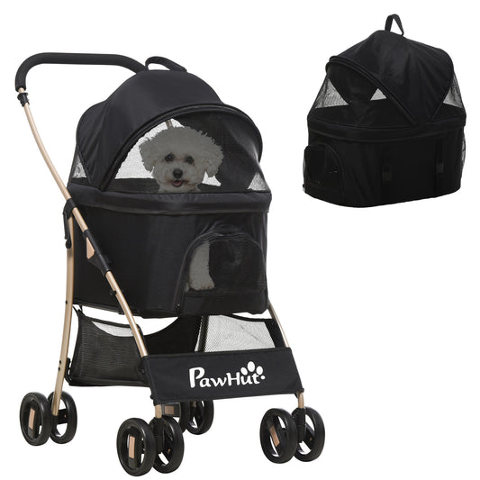 Dog Pram Dog Stroller 3 in 1 Pet Pushchair Detachable Design with Universal Wheels, Brake for Small Miniature Dogs - Black