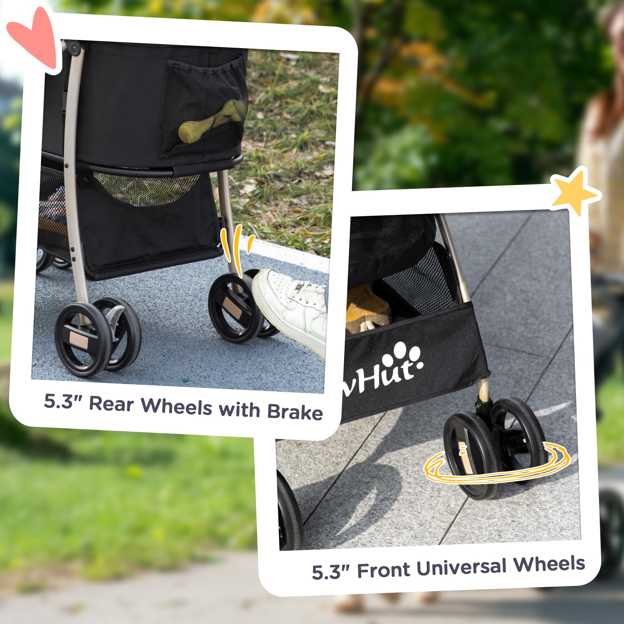 Dog Pram Dog Stroller 3 in 1 Pet Pushchair Detachable Design with Universal Wheels, Brake for Small Miniature Dogs - Black