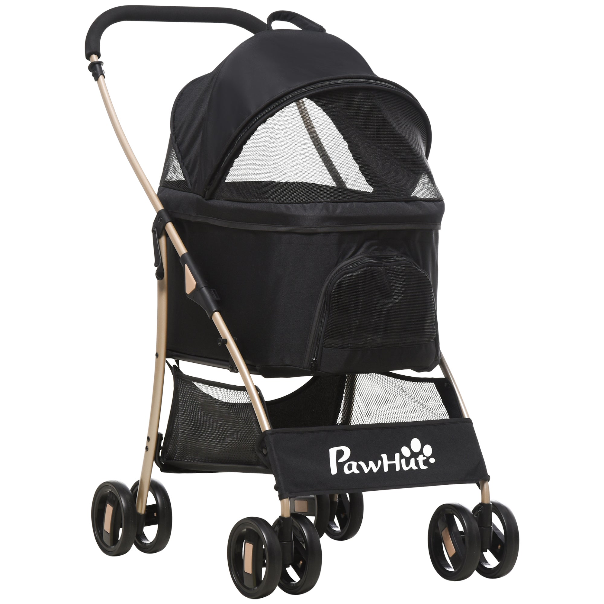 Dog Pram Dog Stroller 3 in 1 Pet Pushchair Detachable Design with Universal Wheels, Brake for Small Miniature Dogs - Black