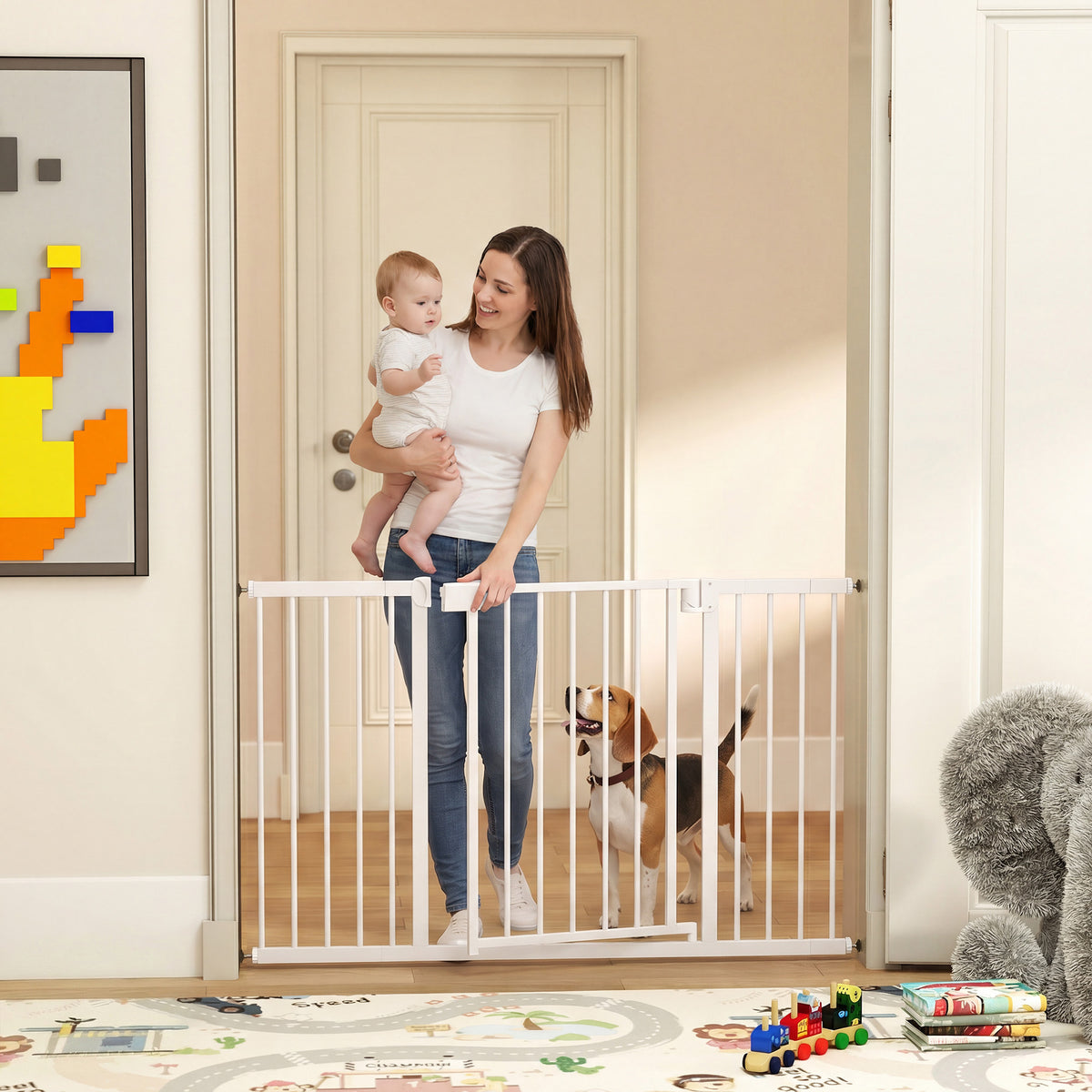 30"-51" Baby Gate, 30"H Pet Gate with 3 Extension Kit, Auto-Close, Two-Way Open, Pressure Mounted for Stair, Doorways and Hallways, Black