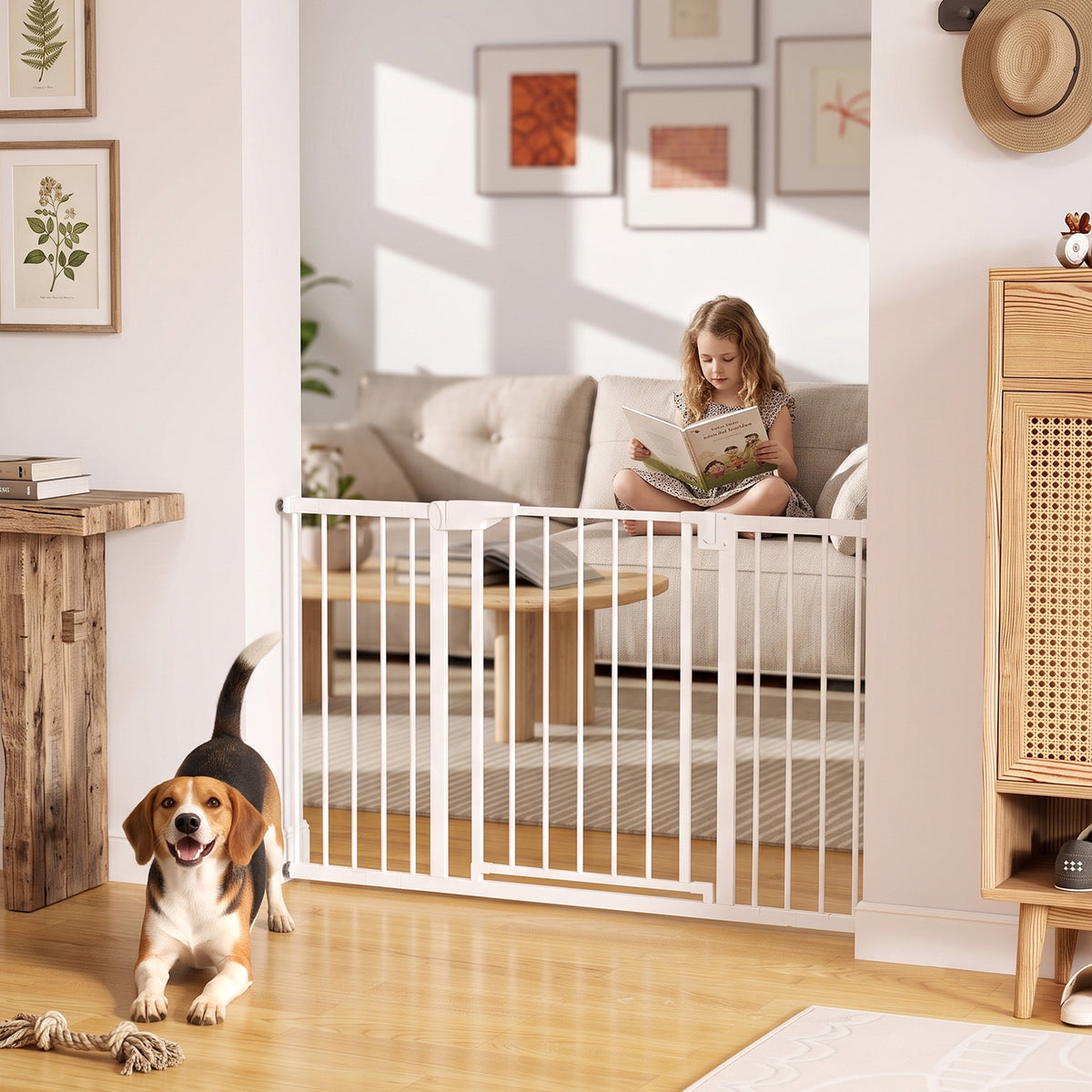 30"-51" Baby Gate, 30"H Pet Gate with 3 Extension Kit, Auto-Close, Two-Way Open, Pressure Mounted for Stair, Doorways and Hallways, Black