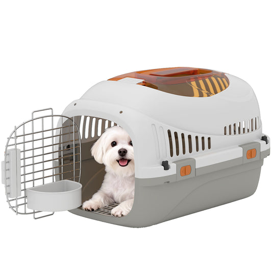 Hard-Sided Travel Pet Carrier, Plastic Dog and Cat Kennel for Small Dogs and Cats, Portable Crate with Steel Wire Door, Feed Bowl, Secure Lock for Car, Airplane, Outdoor