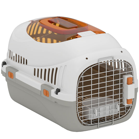 Hard-Sided Travel Pet Carrier, Plastic Dog and Cat Kennel for Small Dogs and Cats, Portable Crate with Steel Wire Door, Feed Bowl, Secure Lock for Car, Airplane, Outdoor