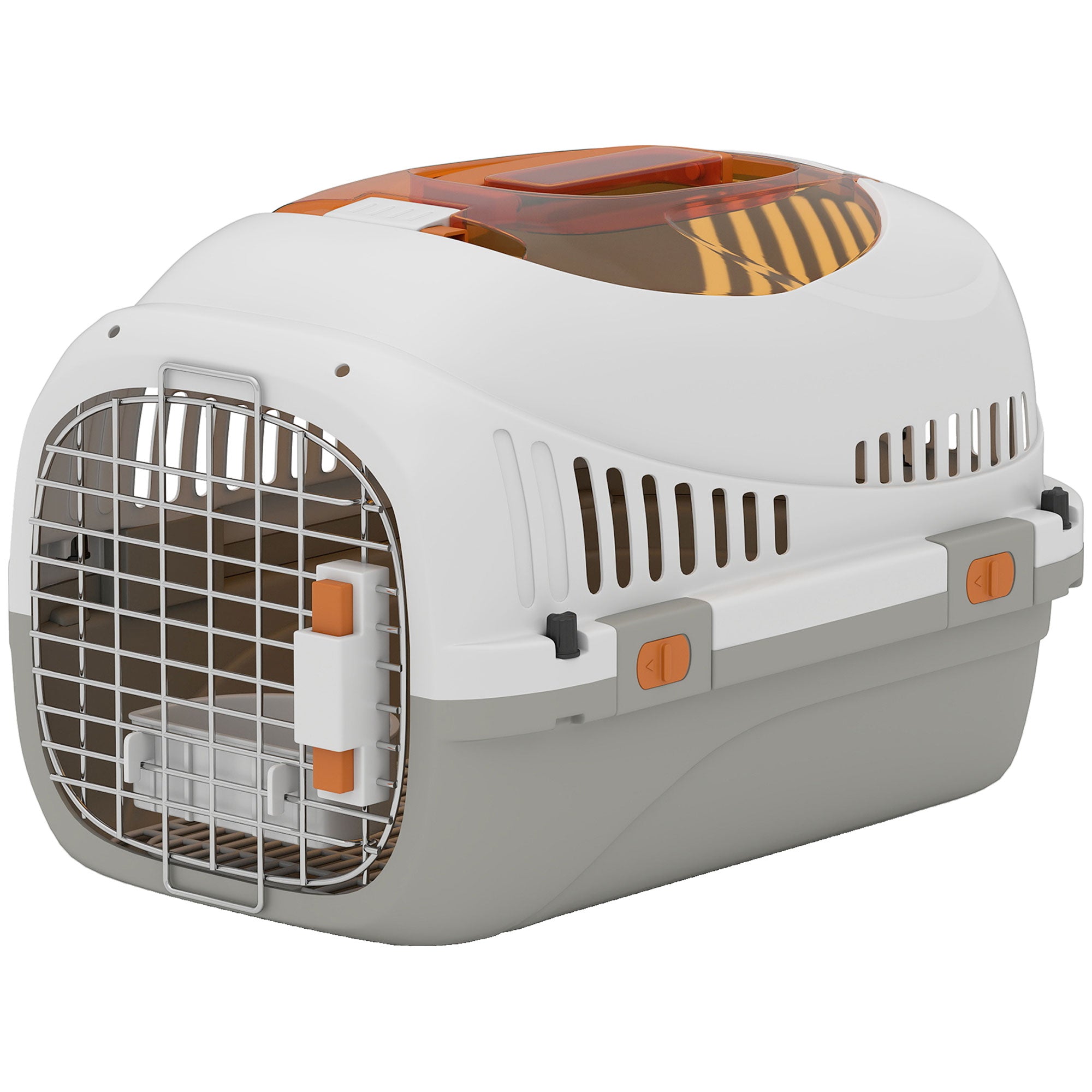 Hard-Sided Travel Pet Carrier, Plastic Dog and Cat Kennel for Small Dogs and Cats, Portable Crate with Steel Wire Door, Feed Bowl, Secure Lock for Car, Airplane, Outdoor