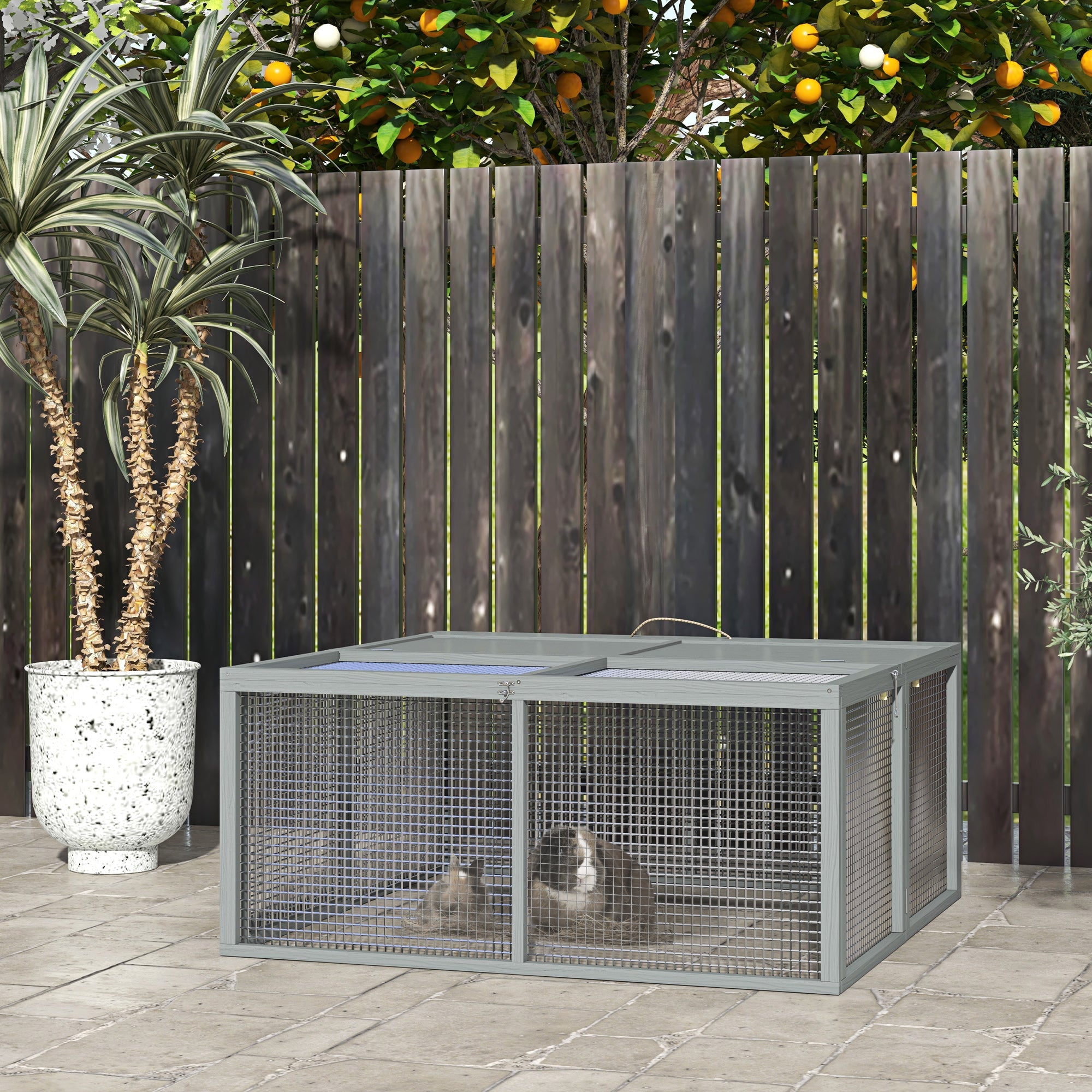Rabbit Hutch, Folding Portable Wooden Bunny Cage with Openable Top, for 2-3 Rabbits, Small Animals, Guinea Pig Cage Small Chicken Coop for Outdoor, Garden - Gray