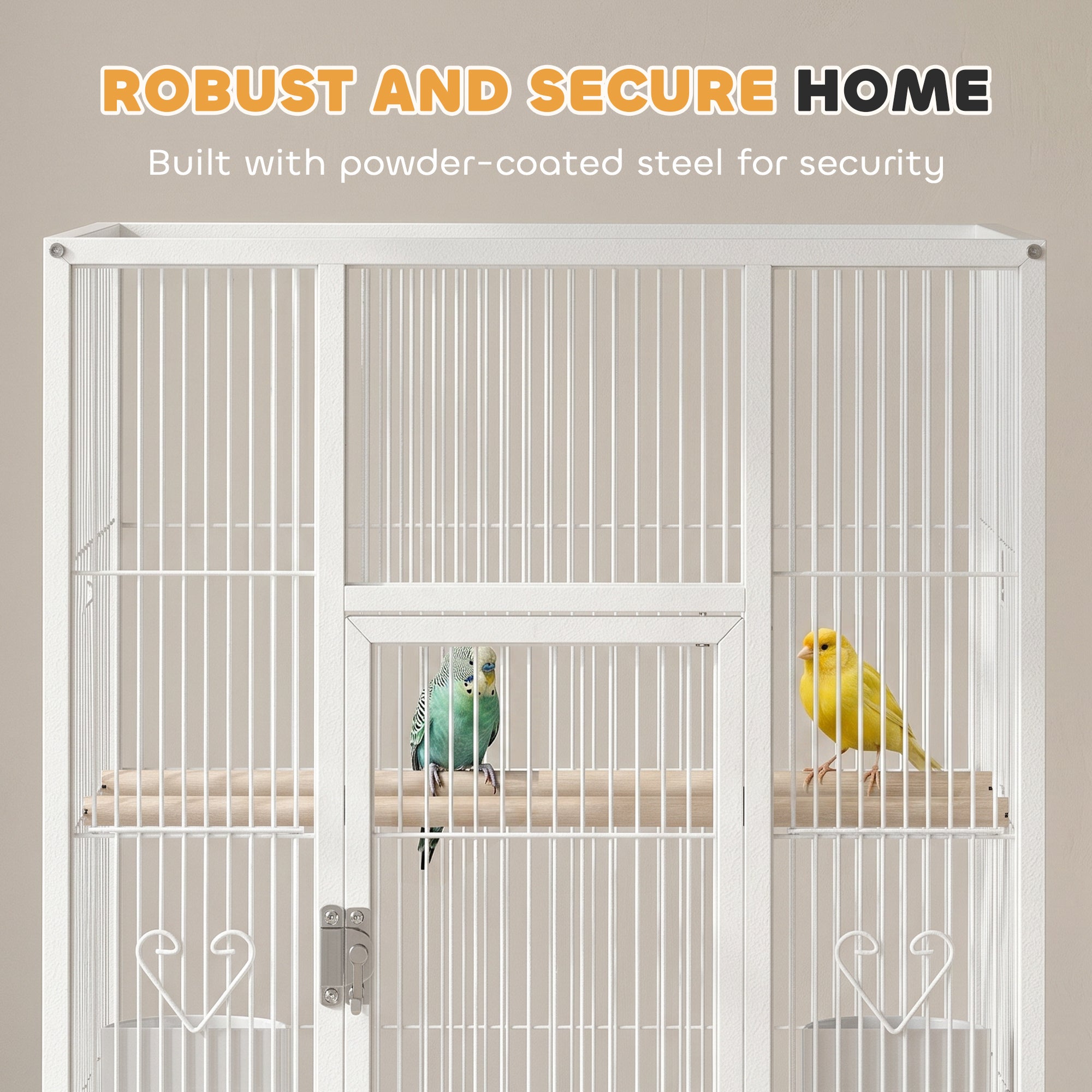 Detachable Bird Cage on Wheels, for Finches, Parakeets, Budgies, Budgie Cage, Parrot Aviary with Accessories, Storage Shelf - White